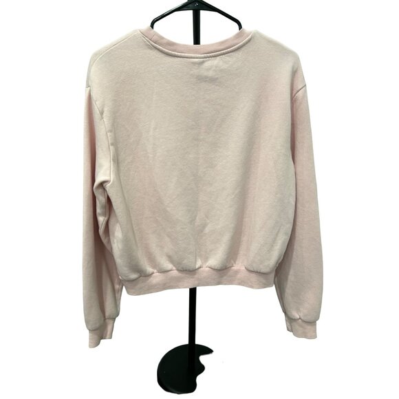 H&M Pink Crewneck Long Sleeve Rose Embroidered Pullover Sweatshirt Sz M - Picture 2 of 8